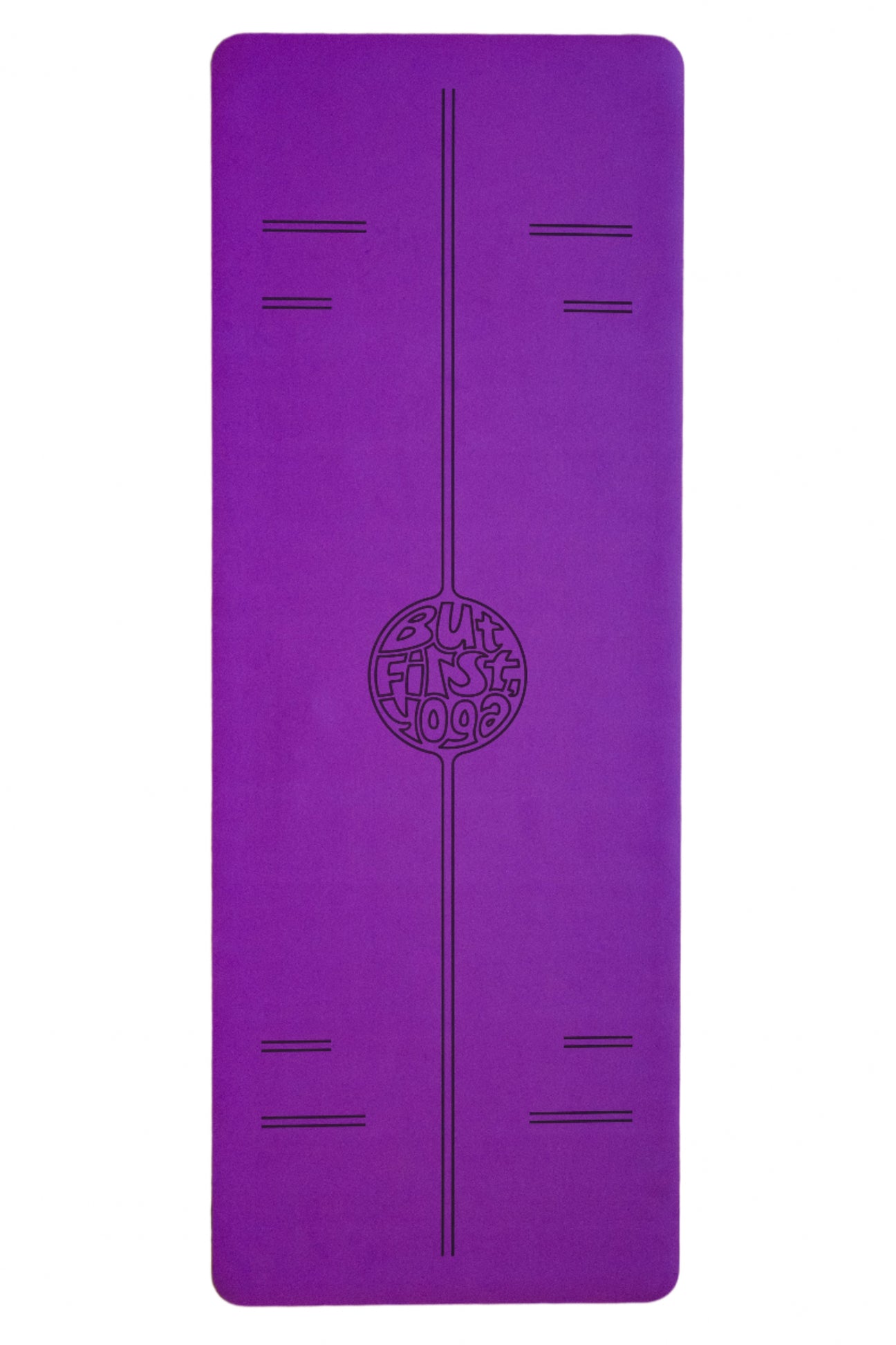 Purple extra thick yoga mat with alignment lines, a non slip, non toxic, natural rubber yoga mat. Top rated padded yoga mat.