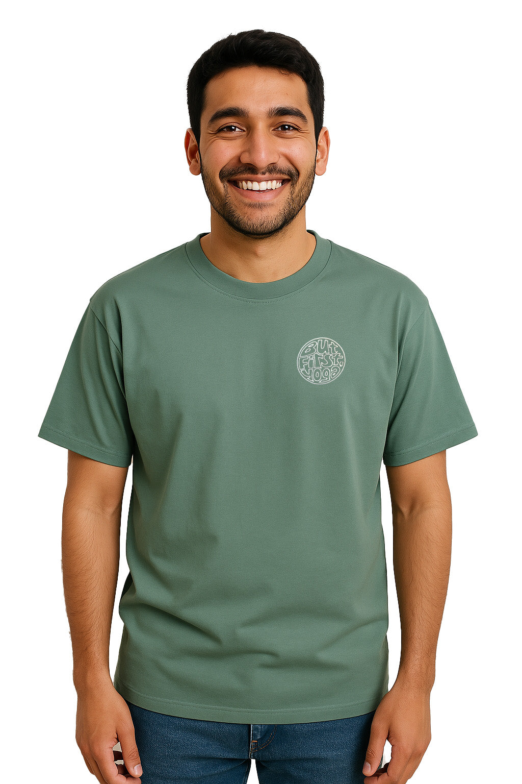 Relaxed Fit Cotton Tee in Green with Embroidered Logo – But